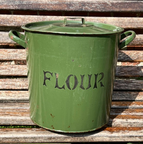Vintage enamel flour bin large - flour,