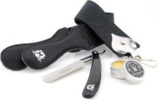 CUT THROAT STRAIGHT SALON SHAVING RAZOR SET SHAVING BRUSH LEATHER STROP BLADES