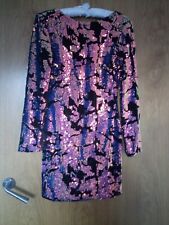 Sequins Black Velvet Velour Long Sleeves Bodycon Dress Size Uk8 to Uk10 petite 