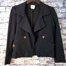 Lacoste Women's Black Viscose Blazer Jacket With Leather Accents Size 38 M