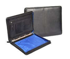 Zip Around Folio Black LEATHER A4 Paper Binder Organiser Underarm Conference Bag
