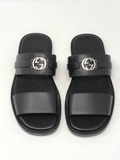 Gucci Men's Leather Sandals Slides GG Black Arab UK 8 US 9 EUR 42 15289