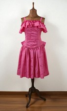 Vintage 80s Prom Dress Evening Party Cocktail Corset Ruffles Bow Pink - UK 10
