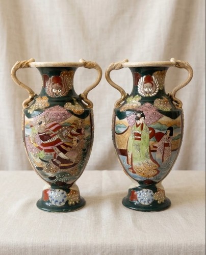 Japanese satsuma moriage pair - satsuma,