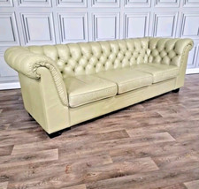 Vintage Antique Style Chesterfield 3 Seater Club Sofa Settee Leather Button Back