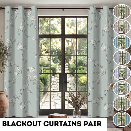 Floral blackout curtains pair - blackout,