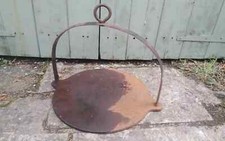 Cast iron vintage flat plate 12" gypsy traveller swing pan fire tripod cooking