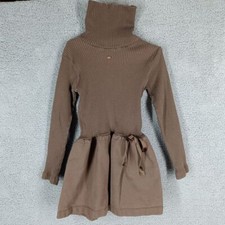 Lili Gaufrette France Girls 10 Brown Ribbed Knit Long Sleeve Turtleneck Dress