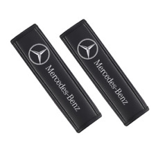 2X Black Real Leather Car Seat Belt Cover Shoulder Cushion Pad For Mercedes-Benz