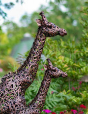 LARGE GIRAFFE Sculpture  handcrafted filigree bronze coloured metalwork.