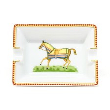 HERMES Ashtray Porcelain Horse Motif Change Tray Ashtray Yellow Rim without Box