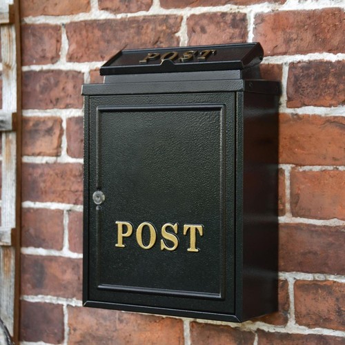 Black wall mounted post box - black,