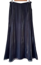 ALEXON Shiny Maxi Skirt Size 14 Black Long Shimmer Metallic Nylon A-Line Gothic