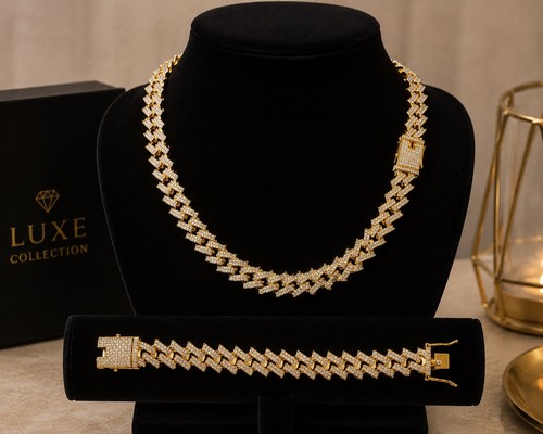 18k gold plated iced cuban - 18k,