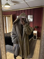 Dennis Basso Luxury Faux Mink Fur Short Taupe Tan Hooded JacketCoat Size m