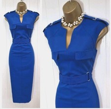 Karen Millen BNWT UK 14 Blue Military Utility Wiggle Pencil Occasion Dress