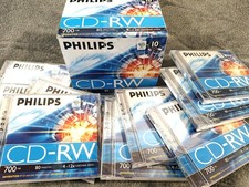 Phillips CD-RW 10 x Rewritable Blank Discs With Cases 80mins 4-12x Speed 700mb