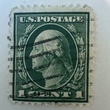 Rare George Washington 1 Cent Green Line Postage Stamp Cancelled