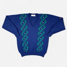 Pringle V Neck Jumper XL Made In Scotland Blue Green Preppy Golf Winter Layer