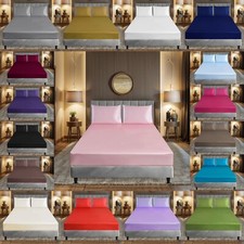 3Pcs Silky Satin Fitted Sheet Set 40cm Extra Deep Mattress Cover With Pillowcase