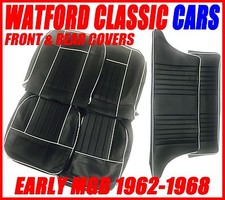 MGB Seat Covers Front & Rear 1962-1968 Leather look Black with White Piping