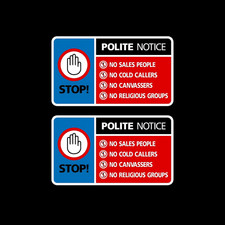 2x Stop Cold Calling Door Sticker - No Canvassers Callers Sign