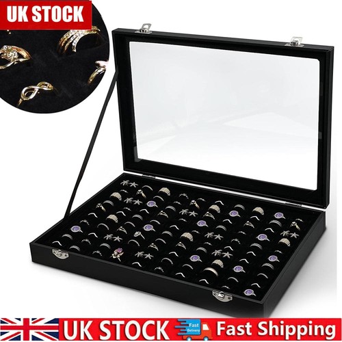 100 slot ring box - glass, lid