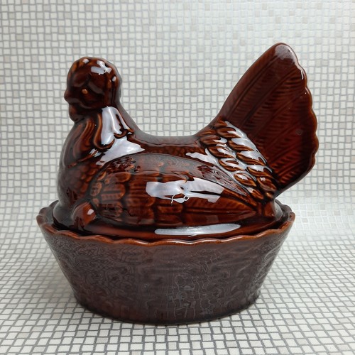 Vintage brown glazed hen - hen, on