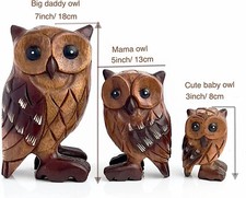 Beautifully Hand-carved Wooden Owls ornaments. Cute small and large owl gifts