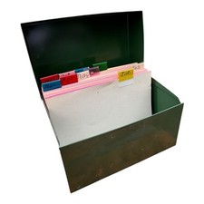 Vintage 1960’s Drab Olive Steampunk Vibe Metal Recipe Box