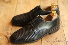 Bally Parcial Black Woven Leather Derby Shoes Loafers Mens UK 8.5 EU 42.5 US 9.5