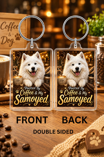 Samoyed keyring coffee - samoyed,