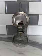 Small Vintage Glass Oil Lamp With Wall Hanging Back