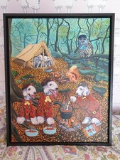 Original Bedlington terriers original framed Acrylic painting. brownie theme.