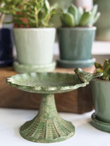 Vintage green bird feeder - green,