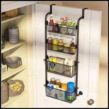 4/6 Tier Metal Over Door Hanging Kitchen Bathroom Storage Rack Spice Shelves UK