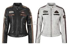 SIZMA Ladies Leather Jacket Classic Retro Motorcycle Racer Style Vintage Jacket