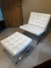 White barcelona chair and ottoman