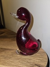 Vintage Whitefriars Glass Ruby Red Controlled Bubble Dilly Duck 14cm High