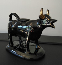 Antique 'Jackfield' Staffordshire Black & Gold Cow Creamer, c. 1880s