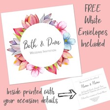 Personalised Wedding Invitations for Day Ceremony Pink Flowers Folded Invites