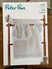 Baby Crochet Patterns 4 ply Cardigan Hat Bootees & Blanket 16-20” Peter Pan 1253