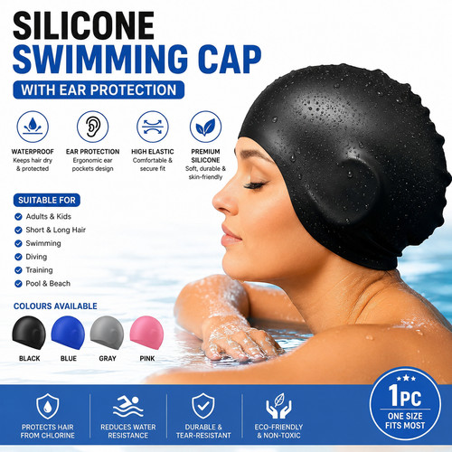 Silicone swimming cap with - cap, ear