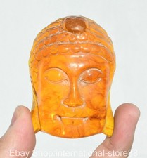2.4" Old Chinese Natural Amber Carved Fengshui Sakyamuni Buddha Amulet Pendant