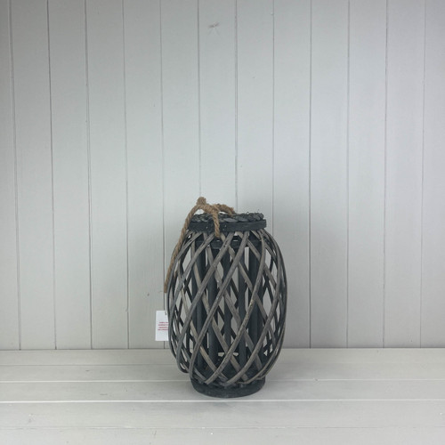 Grey wicker lantern candle - wicker,