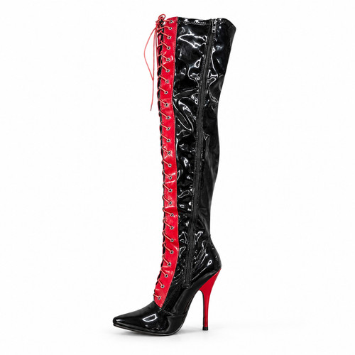 Black red patent thigh high - black,