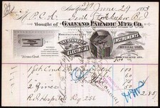 1883 Medical - Electricity Galvano Faradic Mfg - Instruments - Letter Head Bill