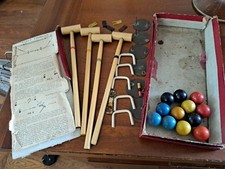 Vintage Table Croquet Set Mini Wooden Metal Game Family Fun Play