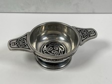 St Justin Pewter Small Quaich Whisky Tasting Bowl 13cm Celtic Knot Design