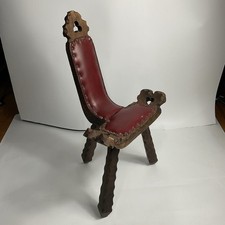 Vintage Spanish Spinning Red Leather & Dark Wood Chair (requires TLC) [DQ]